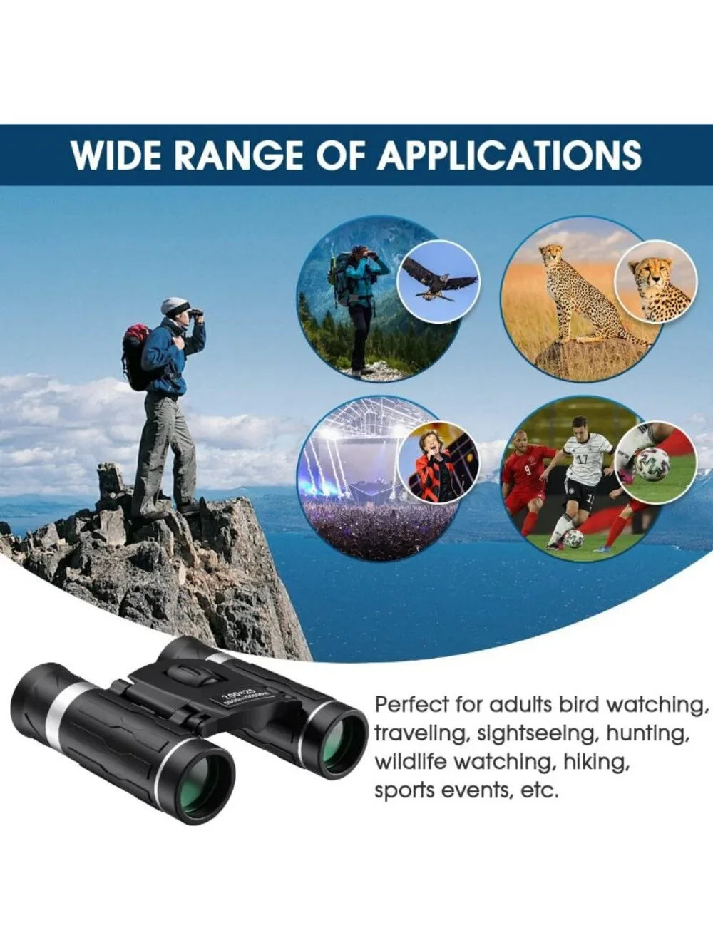 High-Powered Compact Binoculars for Adults & Kids - Waterproof Mini Pocket